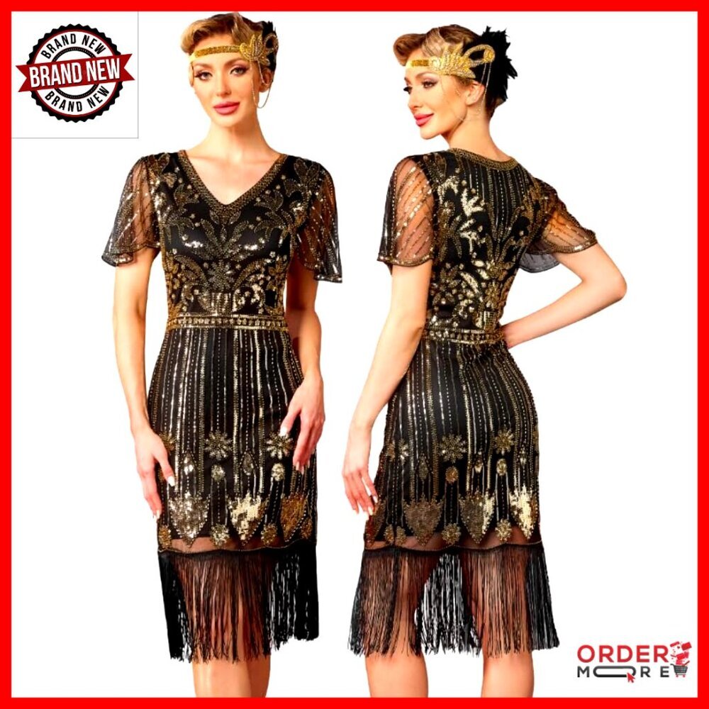 Sequin Fringed Flapper Dress 1920s Gatsby Cocktail Party Costume
